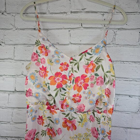 NEXT LEVEL FLORAL SATIN SLIP DRESS , LINED, MIDI LENGTH LIKE NEW WOMENS SIZE 12 - Picture 5 of 5